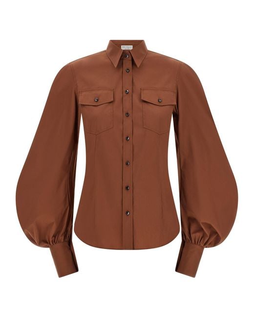 Brunello Cucinelli Brown Cotton Blouse