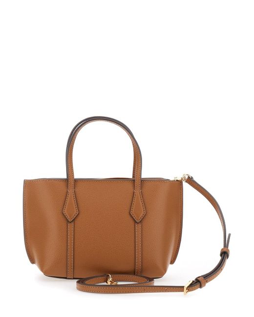Tory Burch Brown 'Perry' Handbag With Adjustable And Removable Shoulder Strap And Embossed Logo Lettering On The Front