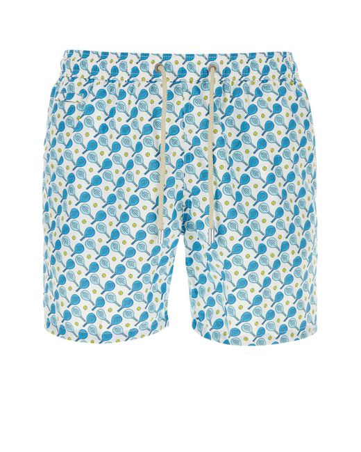 Mc2 Saint Barth Blue Printed Polyester Swimming Shorts for men