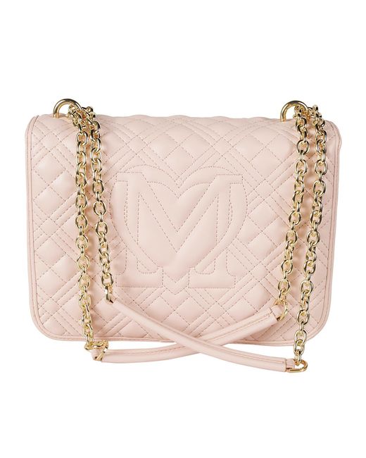Love Moschino Pink Logo Embossed Quilted Chain Shoulder Bag