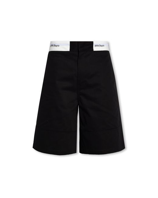 Palm Angels Black Shorts With Logo for men