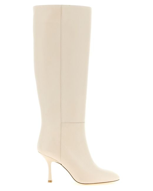 Stuart Weitzman White Lamb Leather Over The Knee Shoe