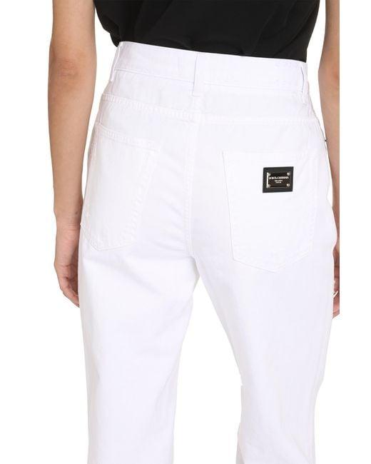 Dolce & Gabbana White 5-Pocket Straight-Leg Jeans Cotton