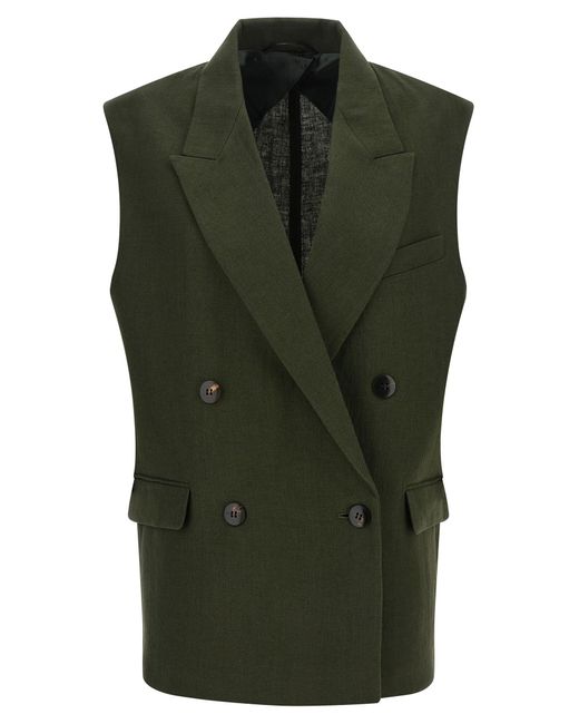 Max Mara Green Linen Sleeveless Jacket Clothing