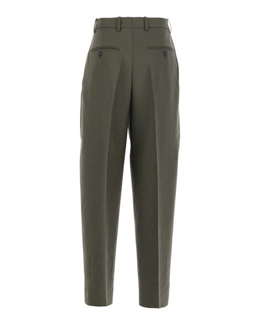Totême Green Wide Leg Wool Blend Pants Trousers
