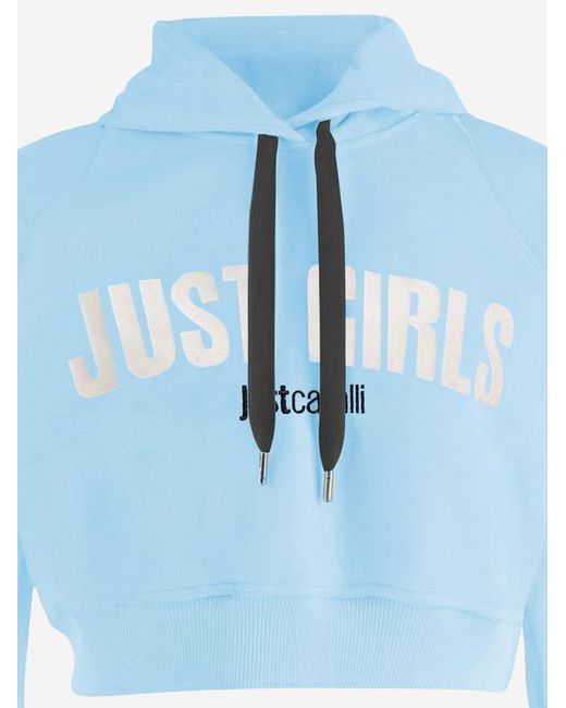 Just Cavalli Blue Cropped Cotton Sweatshirt
