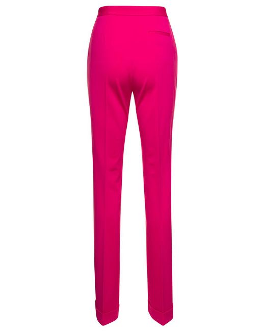 Pinko Pink Fuchsia Slim Pants With Gold-colored Button In Viscose Blend Woman