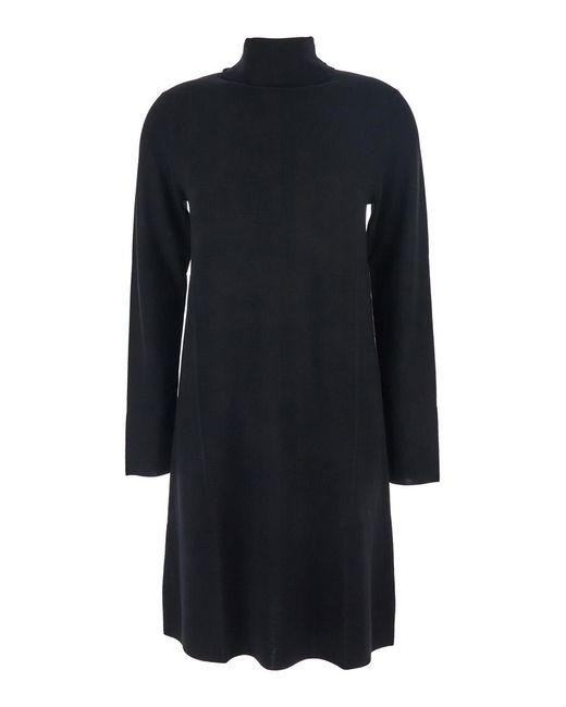Allude Blue Turtneleck Dress With Straight Hem
