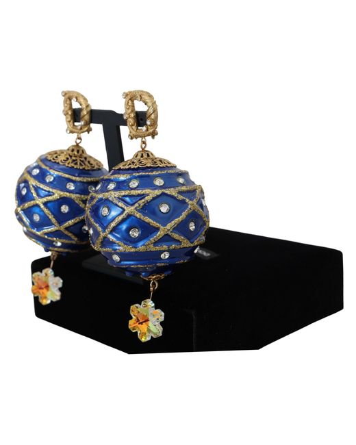 Dolce & Gabbana Blue Elegant Dangling Crystal Christmas Ball Earrings