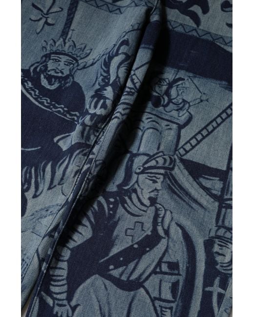Dolce & Gabbana Blue Graphic Print Tapered Denim Jeans Cotton Clothing