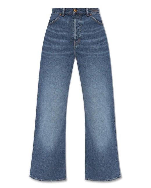 Chloé Blue Logo Embroidered Wide-leg Jeans