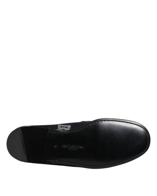 Dolce & Gabbana Black Logo Cotton Loafers Formal Dress Shoes Elastane for men