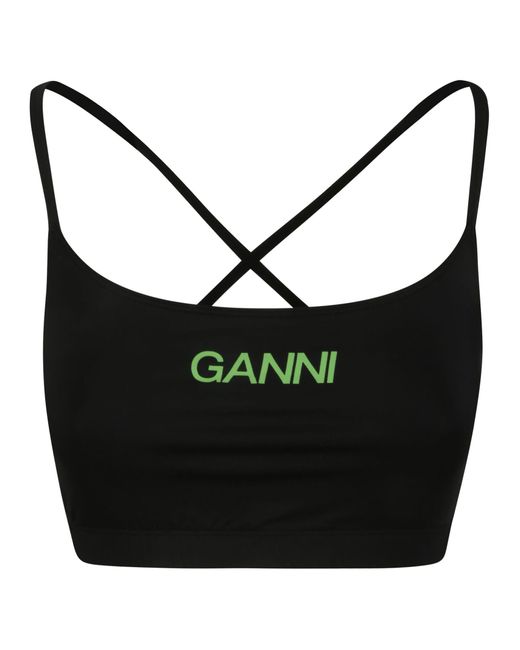 Ganni Black Active Strap Top