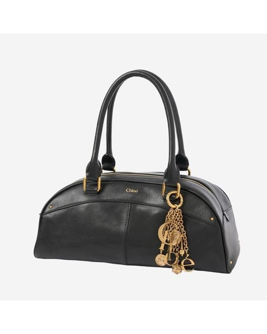 Chloé Black Leather Bowling Bag Handbags