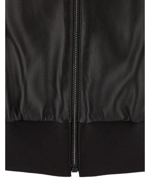 Gucci Black Cropped Leather Bomber Jacket Coat