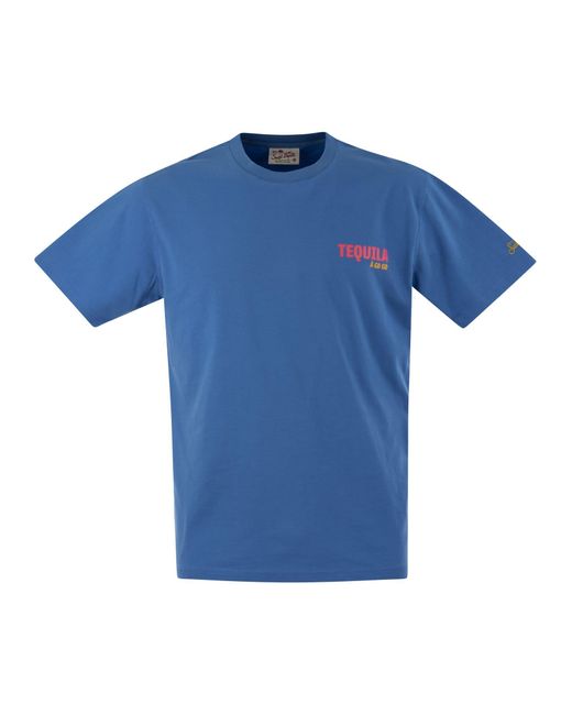Mc2 Saint Barth Blue T-Shirt With Print On Chest And Back for men