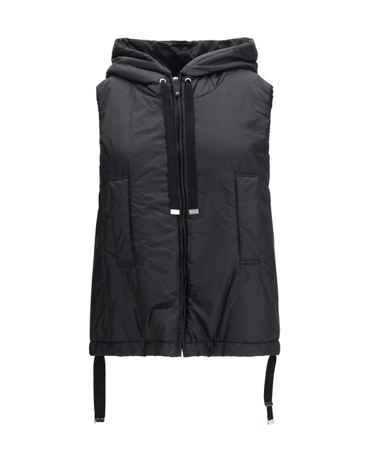 Max Mara Black Vest Hooded Padded Canvas Outer: Polyamide Puffer Jackets