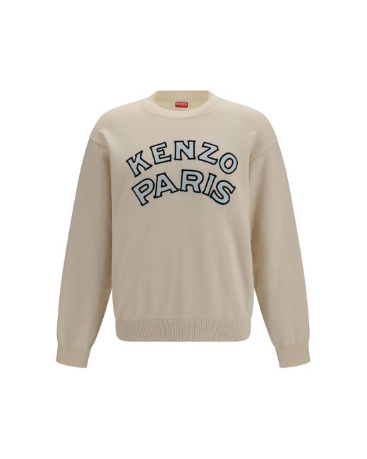 KENZO Gray Crewneck Sweater Emblem Merino Wool for men