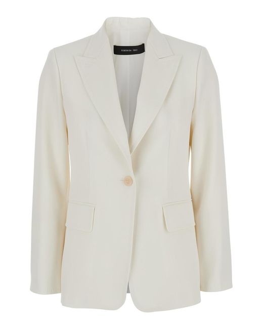 Max Mara White Palchi Jacket With Classic Lapels Virgin Wool Blazers