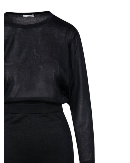 Saint Laurent Black Backless Long-sleeved Dress