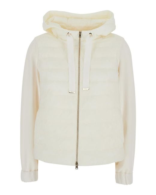 Herno White Down Jacket With Drawstring Hood And Quilted Design