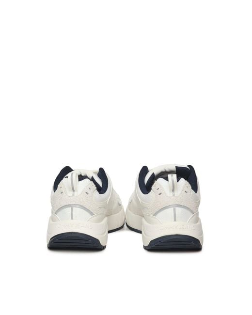 Tommy Hilfiger White Sneakers With A Mix Of Textures And Logo for men