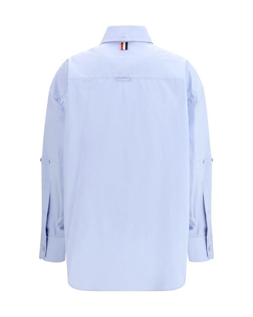 Thom Browne Blue Oversized Cotton Shirt