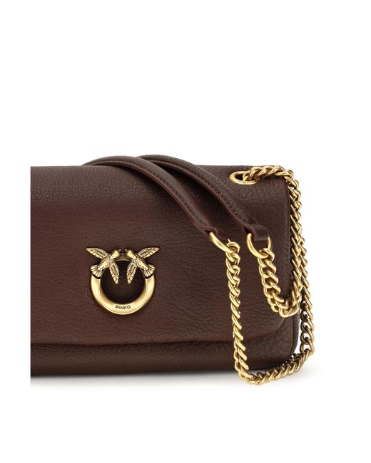 Pinko Brown Medium Love Bag Click Soft Horizontal Shoulder Calf Leather Bos Taurus