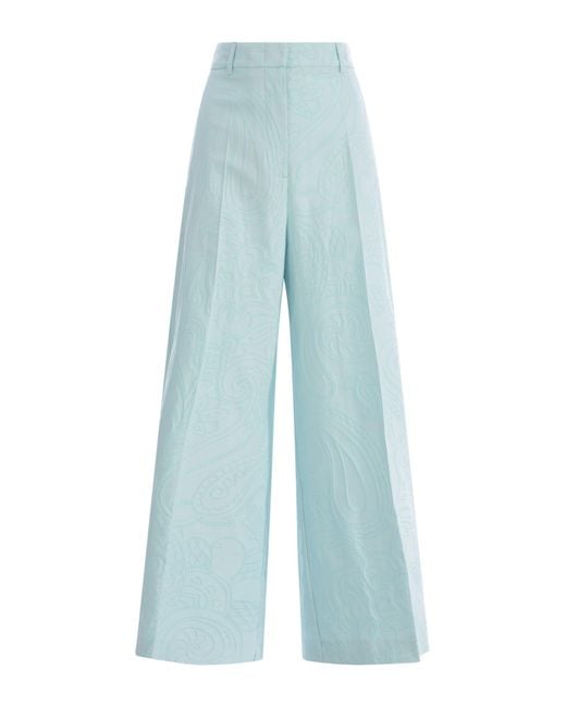 Etro Blue Jacquard Trousers In Stretch Cotton