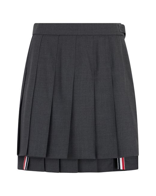 Thom Browne Gray Pleated Mini Skirt Wool
