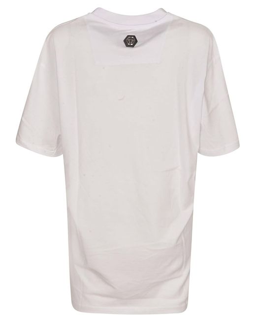 Philipp Plein White Logo Embellished Crewneck T-Shirt for men