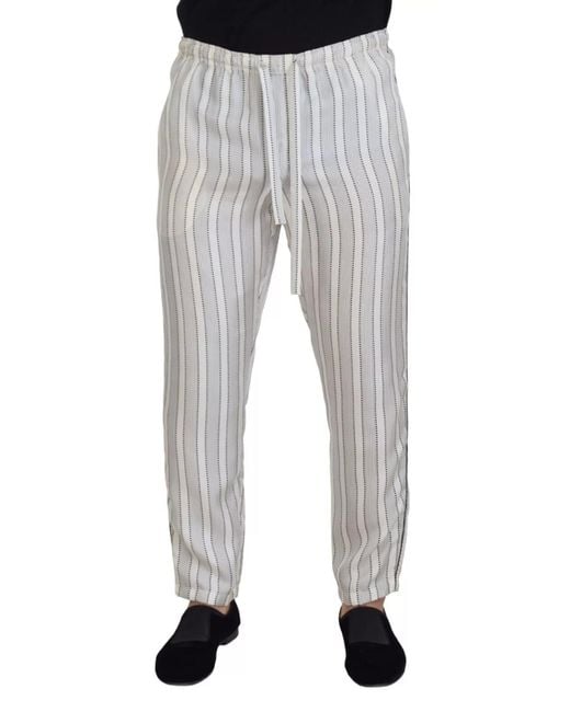 Dolce & Gabbana White Striped Relaxed Fit Pants for men