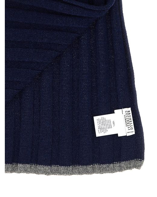 Brunello Cucinelli Blue Ribbed Cashmere Scarf for men