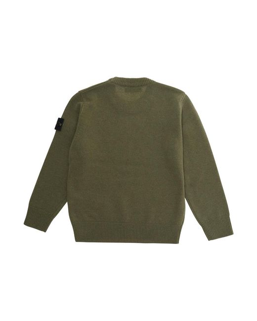 Stone Island Green Crew Neck Wool Sweater Tops for men