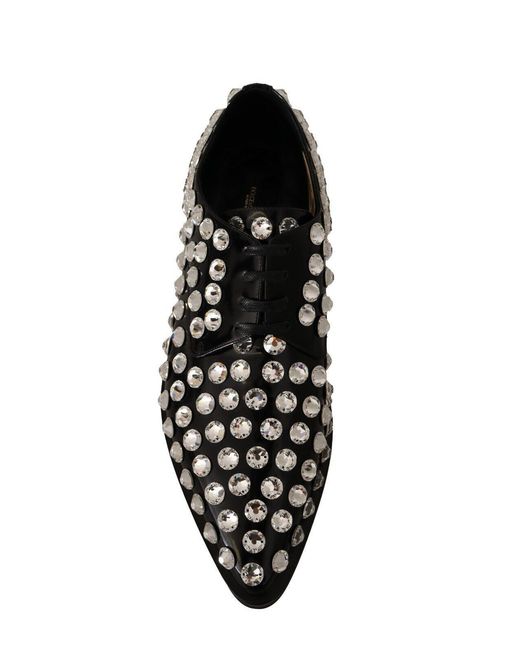Dolce & Gabbana Black Crystal-Embellished Leather Formal Flats