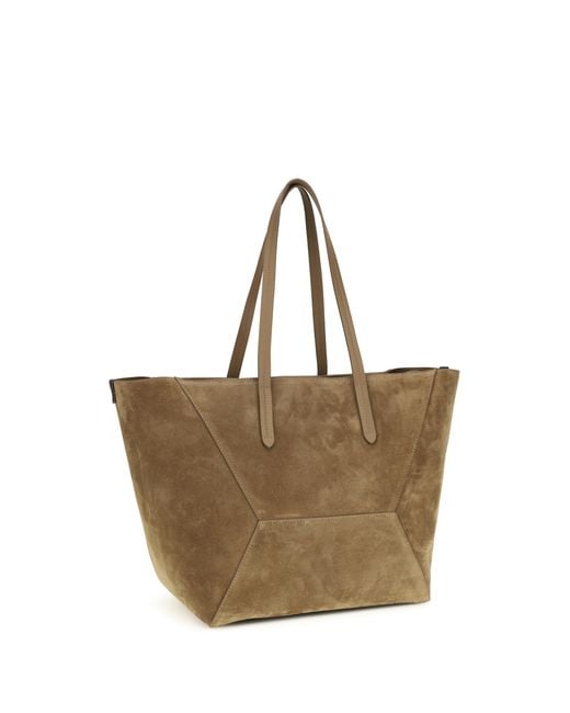 Brunello Cucinelli Brown Suede Tote Bag Bc Calf Leather Shoulder