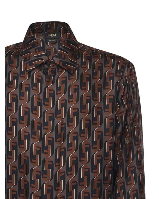 Fendi Brown Printed Silk Shirt for men
