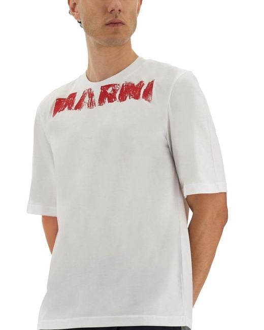 Marni White Cotton T-Shirt With Maxi Print for men