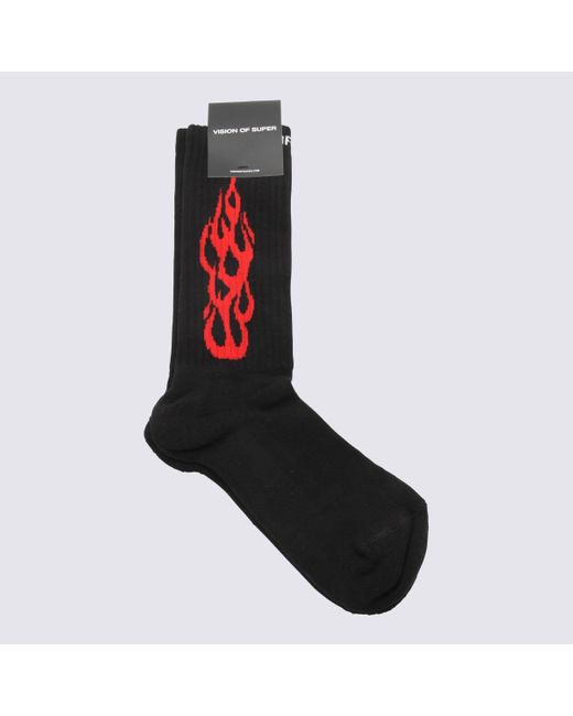 Vision Of Super Black And Cotton Outline Flames Socks for men