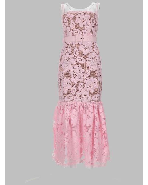 Self-Portrait Pink Midi Crochet Dress Polyester