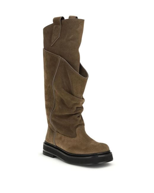 The Attico Green La Passeggiata Suede Boots Calf Leather Bos Taurus