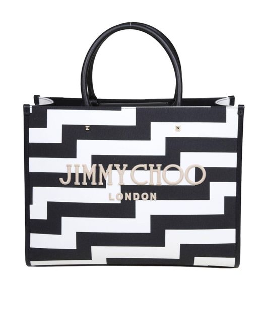 Jimmy Choo Black Avenue M And Canvas And Leather Tote
