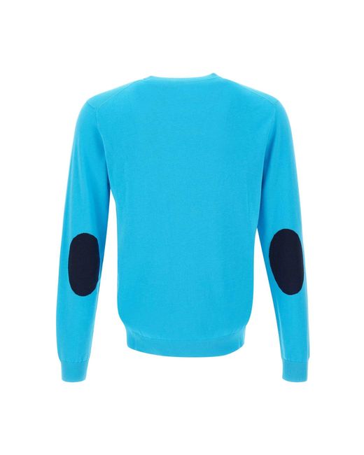 Sun 68 Blue Round Elbow Sweater Cotton for men