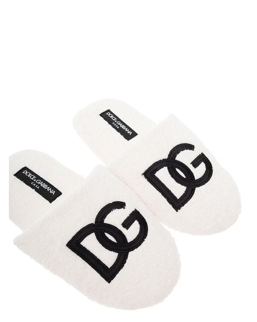 Dolce & Gabbana White Slippers Terry Cotton