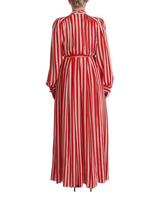 Dolce & Gabbana Red Elegant Striped Silk Maxi Dress