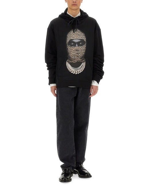 Ih Nom Uh Nit Black Leopard Mask Print Sweatshirt for men