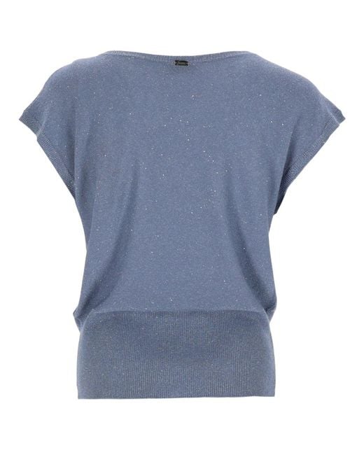 Herno Blue Sequined T-Shirt Viscose T-Shirts