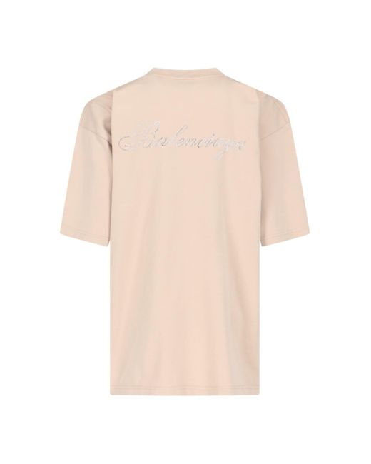 Balenciaga Natural Rhinestone Logo T-shirt