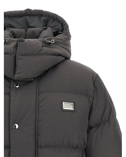 Dolce & Gabbana Gray Dolce & Gabbana Logo Patch Down Jacket for men