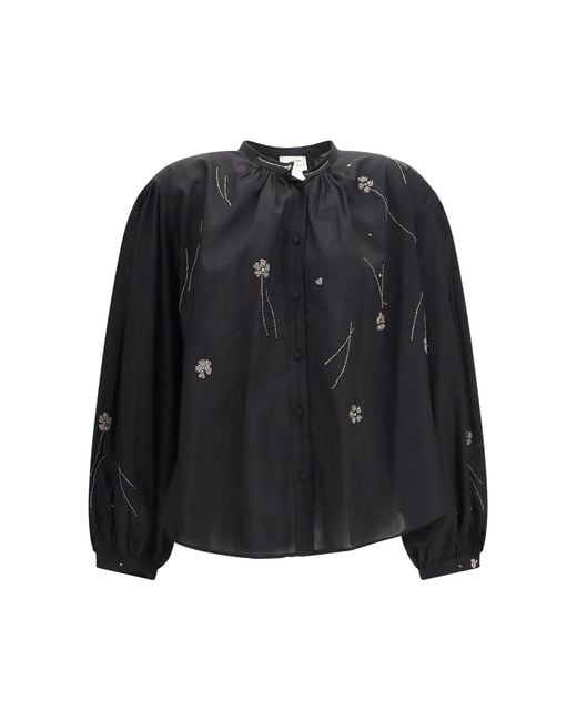 Forte_forte Black Fleurs Dorient Embroidered Voile Bohemian Shirt Cotton; Silk